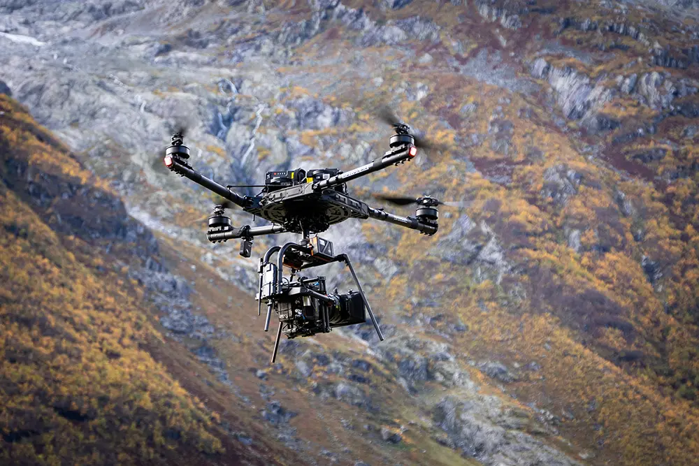 Freefly Systems Alta X system providing Droner for feature film, TV, and commercial productions, demonstrating High-speed aerial cinematography and dynamic tracking shots.