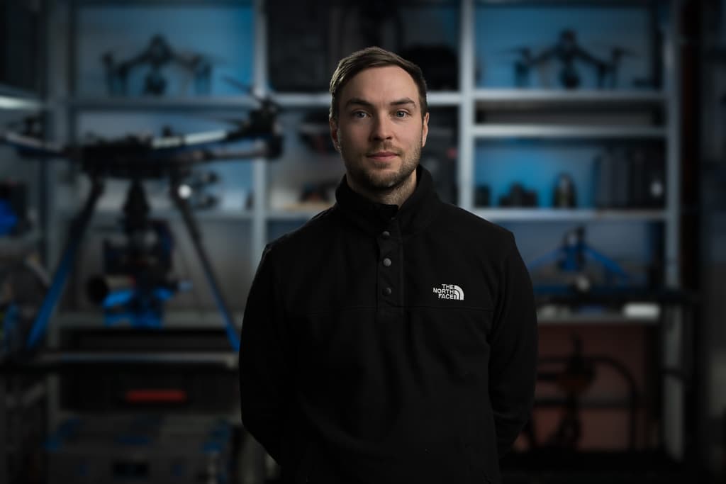 Portrait of Stian Pedersen, a Motion Air crew member supporting aerial cinematography productions.